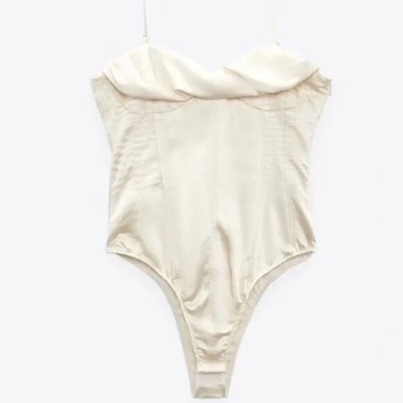 Zara Satin Bustier Corset Cami Bodysuit Cream Ivory Size Small - Picture 3 of 8